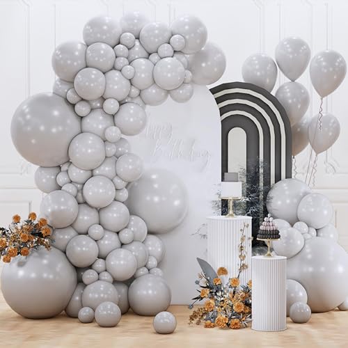 Image of PartyWoo Gray Balloons 155pcs Different Sizes Pack of 18 12 10 5 Inch Matte Gray Latex Balloon Arch Kit Garland for Baby Shower Graduation Wedding Anniversary Birthday Party Decorations Gray-Y71