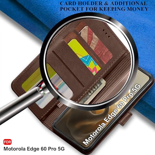Image of TheGiftKart Flip Back Cover Case for Motorola Moto Edge 60 Pro 5G | Dual-Color Leather Finish | Inbuilt Stand & Pockets | Wallet Style Flip Cover for Moto Edge 60 Pro 5G (Faux Leather, Brown & Coffee)