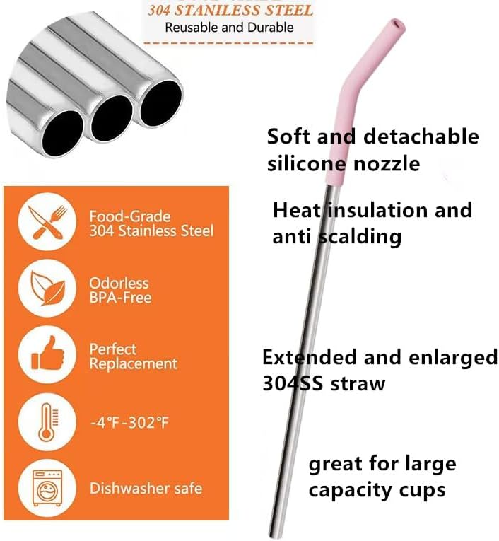 Miniatura 3 de 5 popotes de metal reutilizables de acero inoxidable + 2 cepillos de limpieza + 5 puntas de codos de paja de silicona + 5 tapas de popote adecuadas
