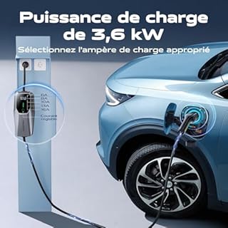 VDLPOWEREU Chargeur électrique pour voiture, 3,6 KW /15 M EV Chargeur Type 2, câble de charge électrique 6-16 A avec prise EU Schuko, borne de charge monophasé IP65 (IEC 62196-2)