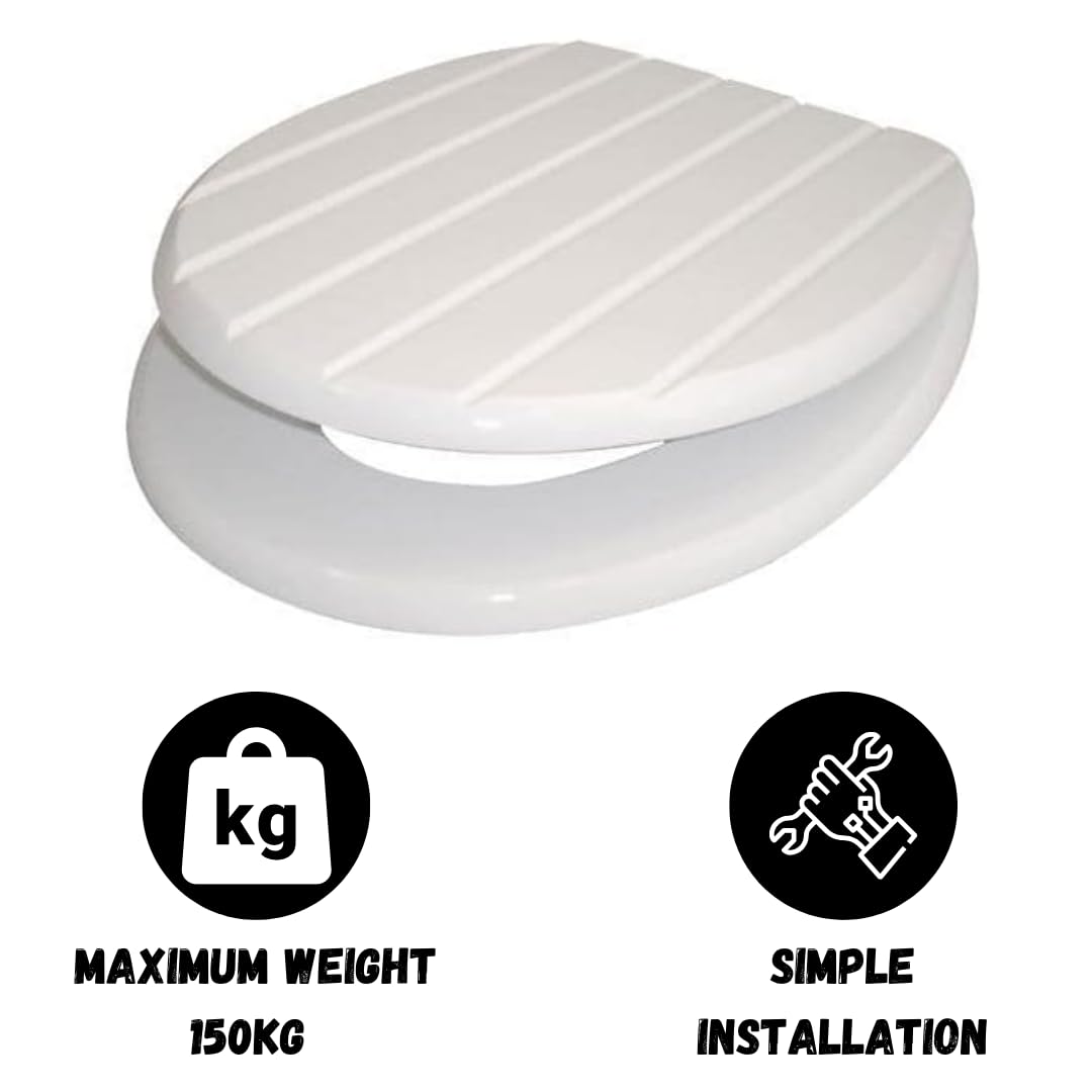 Marco Paul 18" White Groove Wooden Toilet Seat Soft Close, MDF Oval Toilet Seat with Chrome Hinges, Universal Fit, Easy Clean - Image 4