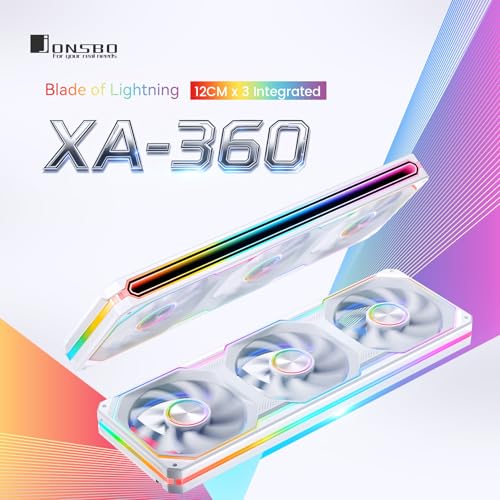 Image of JONSBO XA360WR (Reverse) PC Fan,Reverse Blade Silent Computer Fan, Dual-Light Effect, Switch At Will,All-in-One, Single Frame Unit with3x120mm ARGB Fans,1800RPM,28MM Thick,White