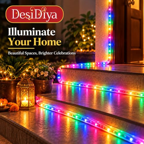 Image of Desidiya 5 Metre Multicolour LED Rope Light for Diwali Decoration, Flexible Bendable Pipe Light for Home, Balcony, Gate, Terrace & Ceiling Cove, Plug-in Decorative Lights for Christmas & Wedding