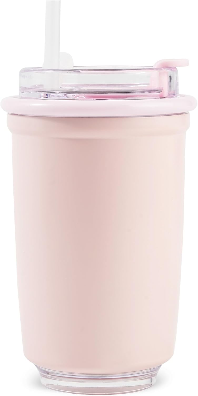 12oz Insulated Tumblers with Straw, Stainless Steel Tumblers Travel Coffee Mug with Lids, Kids Water Bottle for School Boy&Girl, Hot and Cold Drink, BPA-Free, pink
