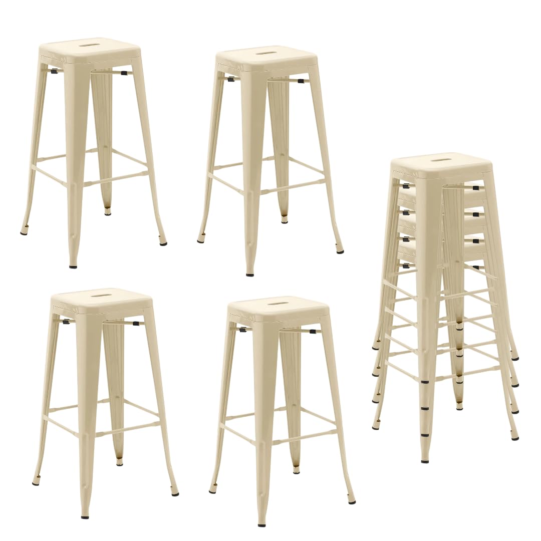 HOM4NISH Metal Bar Stool with Footrest - Set of 2, 4 - Backless, Armless, Square Seat, Counter Height, Stackable Bar Chair