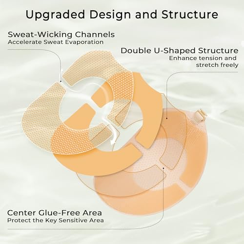 Image of Sticky Bra Push Up, Strapless Adhesive Bra Backless No Show Beige D | Perforated cups, glue-free center, stick-on hold, front clasp lift, reusable Invisible bra for low-cut outfits and hot days