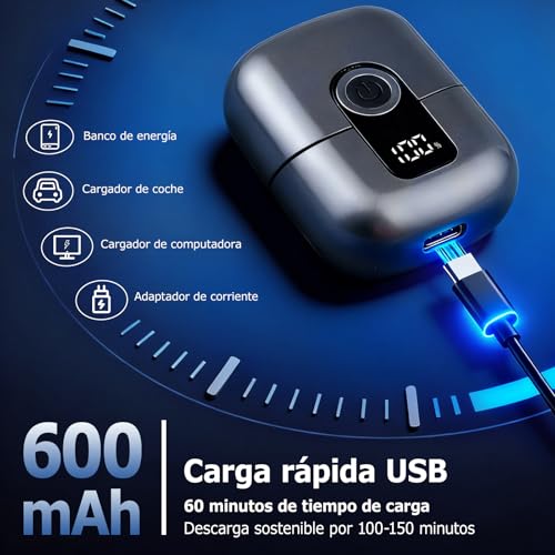 Mini Afeitadora Eléctrica Hombre - Afeitadora de Viaje Impermeable IPX6 con Pantalla LED, USB-C Rápido, Silenciosa & Portátil - Gris - imagen 6