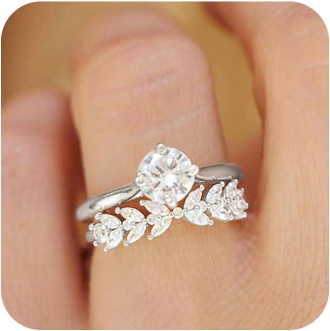2PCS Wedding Bands Engagement Rings Set for Women Marquise Cut 2 Carat Cubic Zirconia CZ 925 Sterling Silver Promise Infinity Anniversary Simulated Diamond Ring for Her Bridal Ring Set