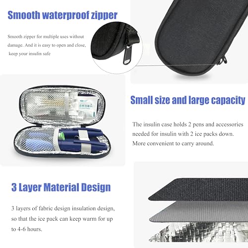 insulin pen cooler travel case with tsa approved ice packsdiabetic medication insulated cool organizerinsulin pen and other diabetic supplies for the daily life and trip black