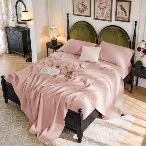 SONORO KATE 100% French Pure Linen Sheets, Breathable and Durable Linen Queen Size Sheets, Anti-Tear...