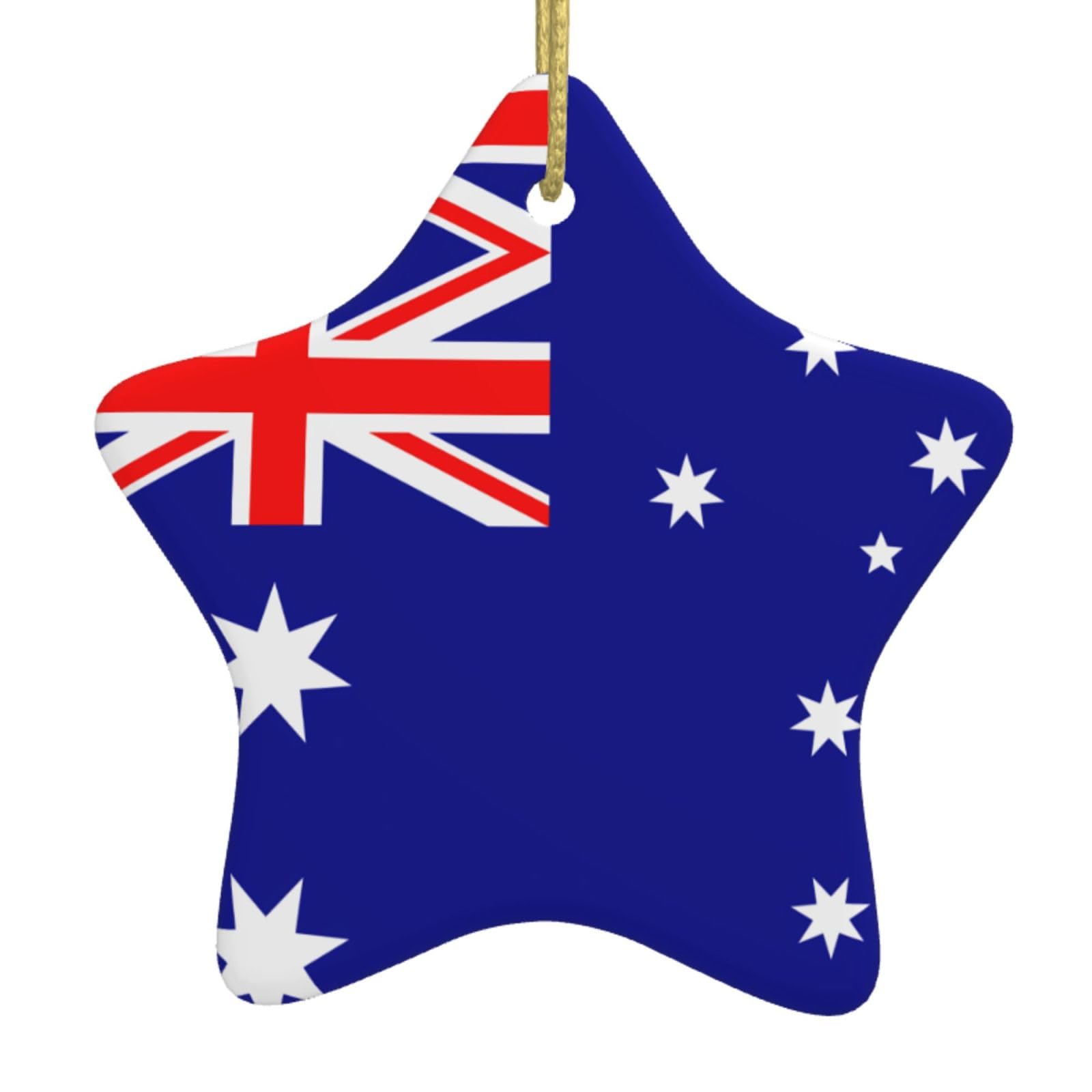 Australian Flag Christmas Ceramic Star Pendant with Punched Holes and Gold Wire Rope, Christmas Tree Home Decoration