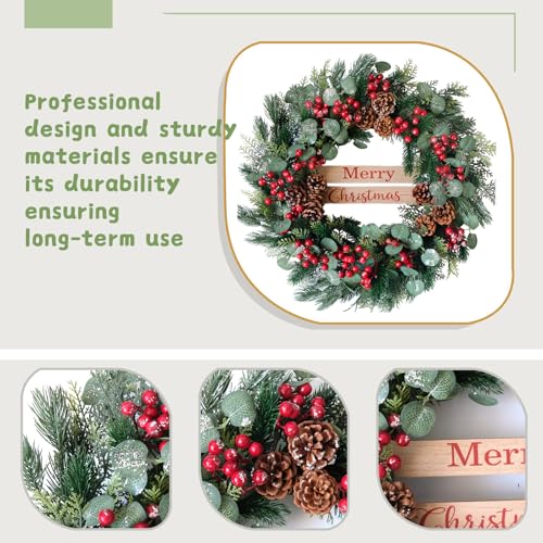 CIR OASES Christmas Decor - 24nch Artificial Christmas Wreath with Eucalyptus Leaves, Pine Cones and Berry Clusters，Winter Front Door Wreath for Indoor Outdoor Farmhouse Festival Home Decor by CIR OASES - Image 2