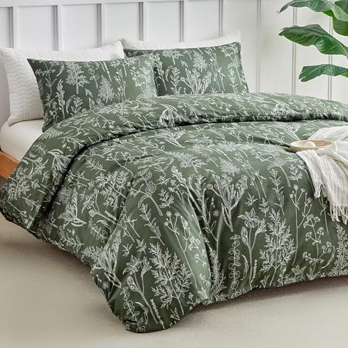 Tokokimo Juegos de Fundas de Edredón Tamaño King Verde Bosque Juego de Ropa de Cama - Estampado de Flores Pequeñas Juegos de Ropa de Cama Verde Tamaño King (1x Funda de Edredón, 2x Fundas de Almohada