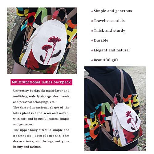 Huangguoshu Women Cotton Woven Hippie Hemp Boho Canvas Embroidery Multi Pocket Retro Cute Backpack Wallet Backpack（Lotus） #TOP2