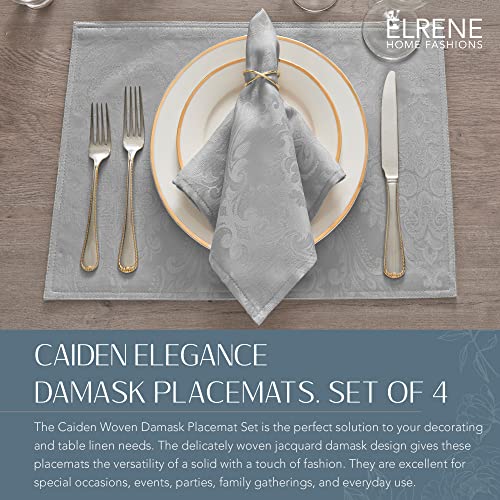 Elrene Home Fashions Caiden Elegance Damask Fabric Placemats (Set of 4), 13" x 19", Silver - Image 2