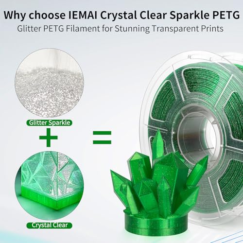 Image of IEMAI Glitter Clear PETG Filament 1.75mm Green 1KG, Sparkly Transparent Finish 3D Printer Filament Easy to Print for Lampshades, Home Decor & DIY Models