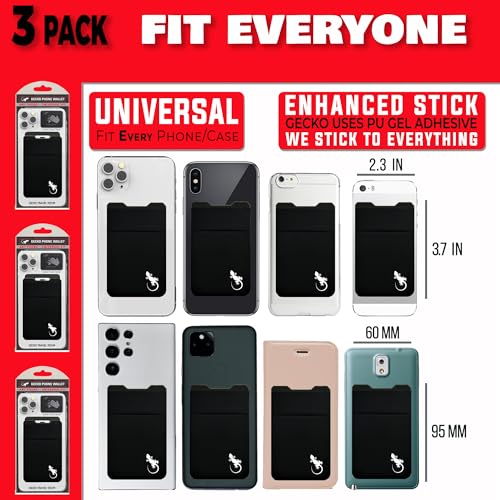 Image of Gecko Travel Tech Double Pocket - Adhesive Card Holder - Cell Phone Pouch - Stick on Lycra Pocket - Carry Credit Cards and Cash (3 PACK - BLACK WHITE)