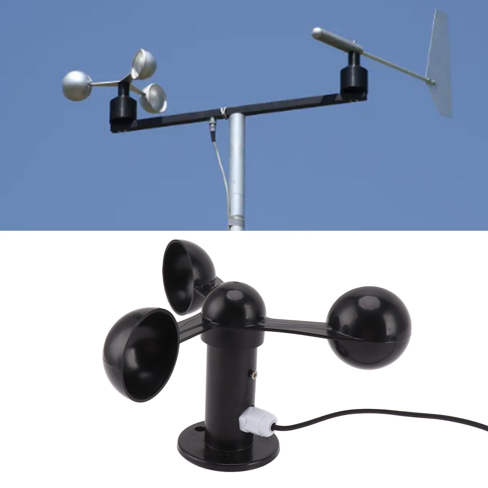 3-Tassen-Windsensor, Hochpräziser Windgeschwindigkeitsdetektor mit 8 M Wasserdichtem Kabel für Kraftwerke und Wetterstationen