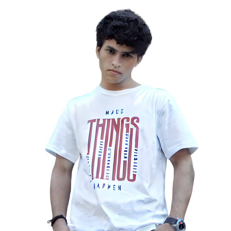 SKIPPERS CLOTHING COMPANY Men's Cotton Happen -Urban Fit Minimal T-Shirt (White)