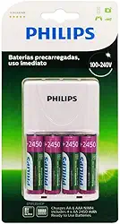Carregador de Pilhas Philips com 4 Pilhas Aa Recarregáveis 2450mAh SCB2445NB Bivolt Branco