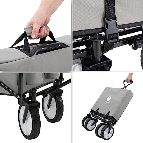 Miweba Faltbarer Bollerwagen MB-35 | Traglast 120 Kg - Klappbar - Handwagen faltbar - Transportwagen für Kinder - Kinderwagen - Gartenwagen - Wagen - Strandwagen - Faltwagen (Grau)