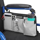 JOYTUTUS Walker Side Bag, Wheelchair Armrest Storage Pouch with Cup Holder, Wheelchair Accessories for Seniors, Walker Bag Cup Holder for Walker, Rollator, Electric Scooter or Wheelchair