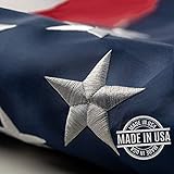 This 3x5 ft outdoor embroidered American flag is the most durable,made in USA luxury embroidered star with brightly colored brass Grommets
