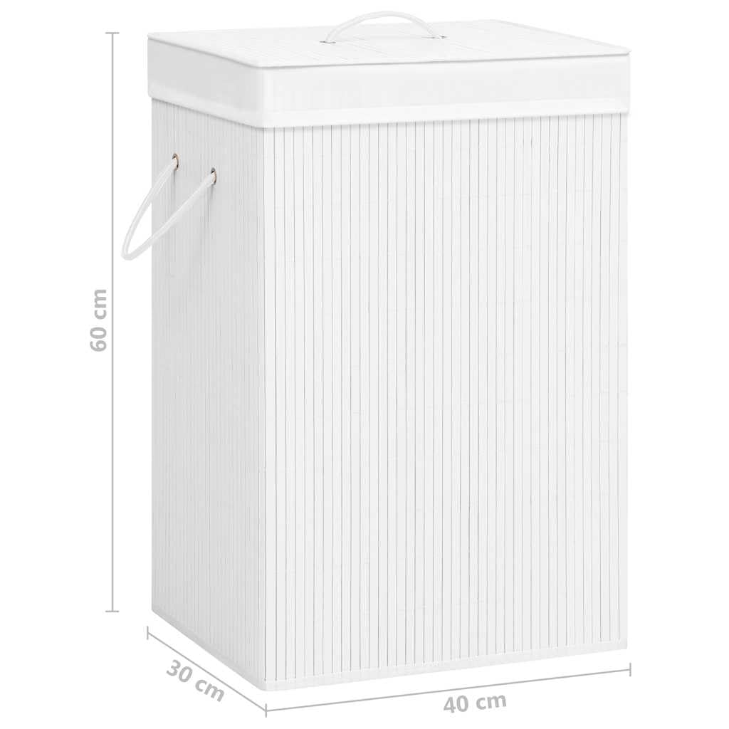 Wäschekorb Bambus weiß 2 Abschnitte 72 l | Abnehmbarer Bezug, seitliche Griffe, klappbar, 40 x 30 x 60 cm