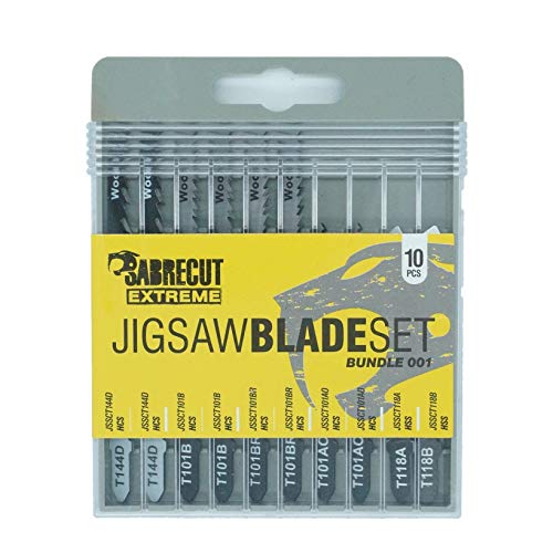 SabreCut JSSCK001 Lot de 10 pièces de scie sauteuse professionnelle en bois et métal T144D T101B T101BR T101AO T118A T118B Compatible avec Bosch Dewalt Makita Milwaukee et bien d'autres