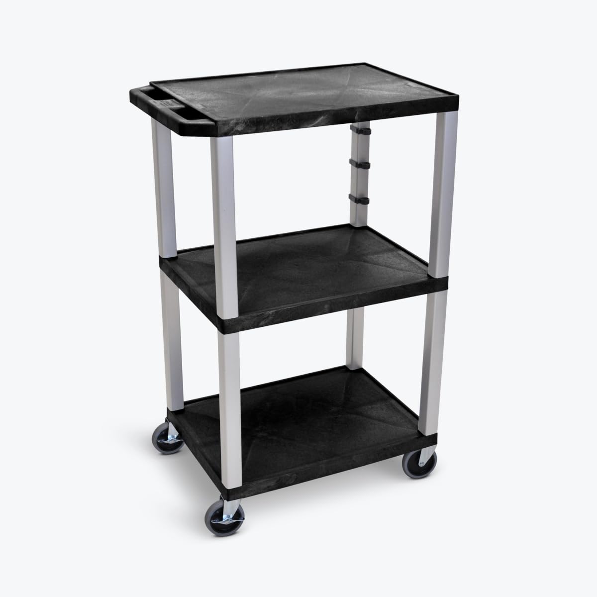 LUXOR UCPL1E-N 42"H 3-Shelf Utility Cart - Electric, Black Shelves, Nickel Legs