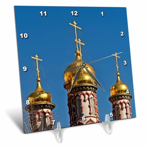 3dRose 6x6 Desk Clock - Golden Domes and Crosses of an Ancient Russian Church, Blue Sky Alexis Photography - Architecture