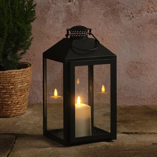 Lights4fun Grande lanterne solaire en métal noir avec poignée noire | avec bougie LED pour extérieur résistant aux intempéries | jardin, balcon, terrasse...