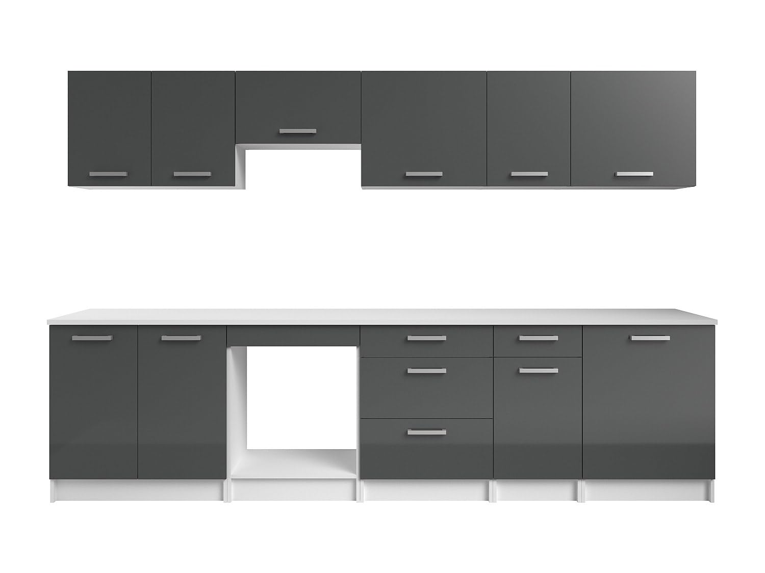 Vente-​unique-​Cocina Completa - con encimera 300 cm - Gris Brillante y Blanco - TRATTORIA