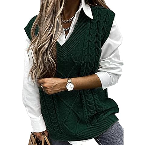 Elegancity Women's Knitted Sweater Vest Sleeveless V Neck Pullover Jumpers Chunky Solid Colors Vintage Girls Tank Top Cover