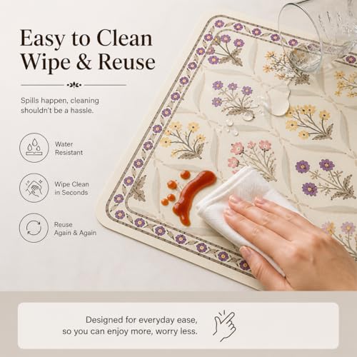 Image of YELONA Leather Dining Table Placemats Set of 2 - Waterproof, Heat Resistant, Anti-Slip, Easy to Clean Table Mats for Dining Table, Kitchen & Home Decor (Pale Beige, 40 x 30 cm)