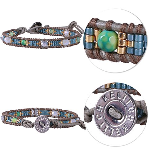 Image of KELITCH Turquoise Beaded Wrap Bracelets Bangle Handmade Charm Chain Strand Bracelet For Women