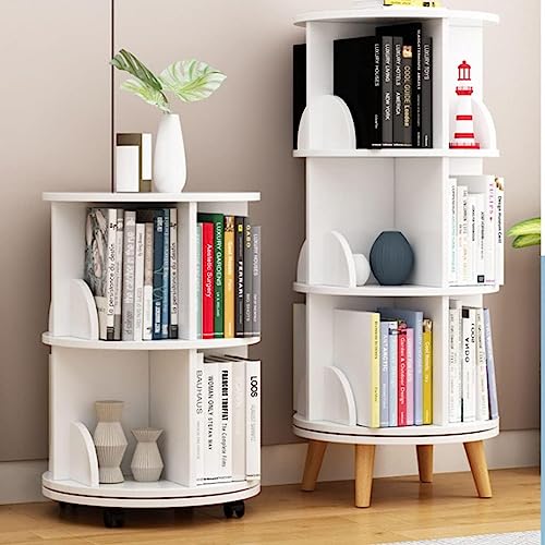 Bibliothèque rotative à 360 degrés blanche à roulettes avec 3 niveaux - 3
