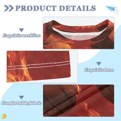 Boys Short Sleeve T-Shirts Basketball Fire Ball Rashguard Kids Swim Shirts Sun UPF 50+3