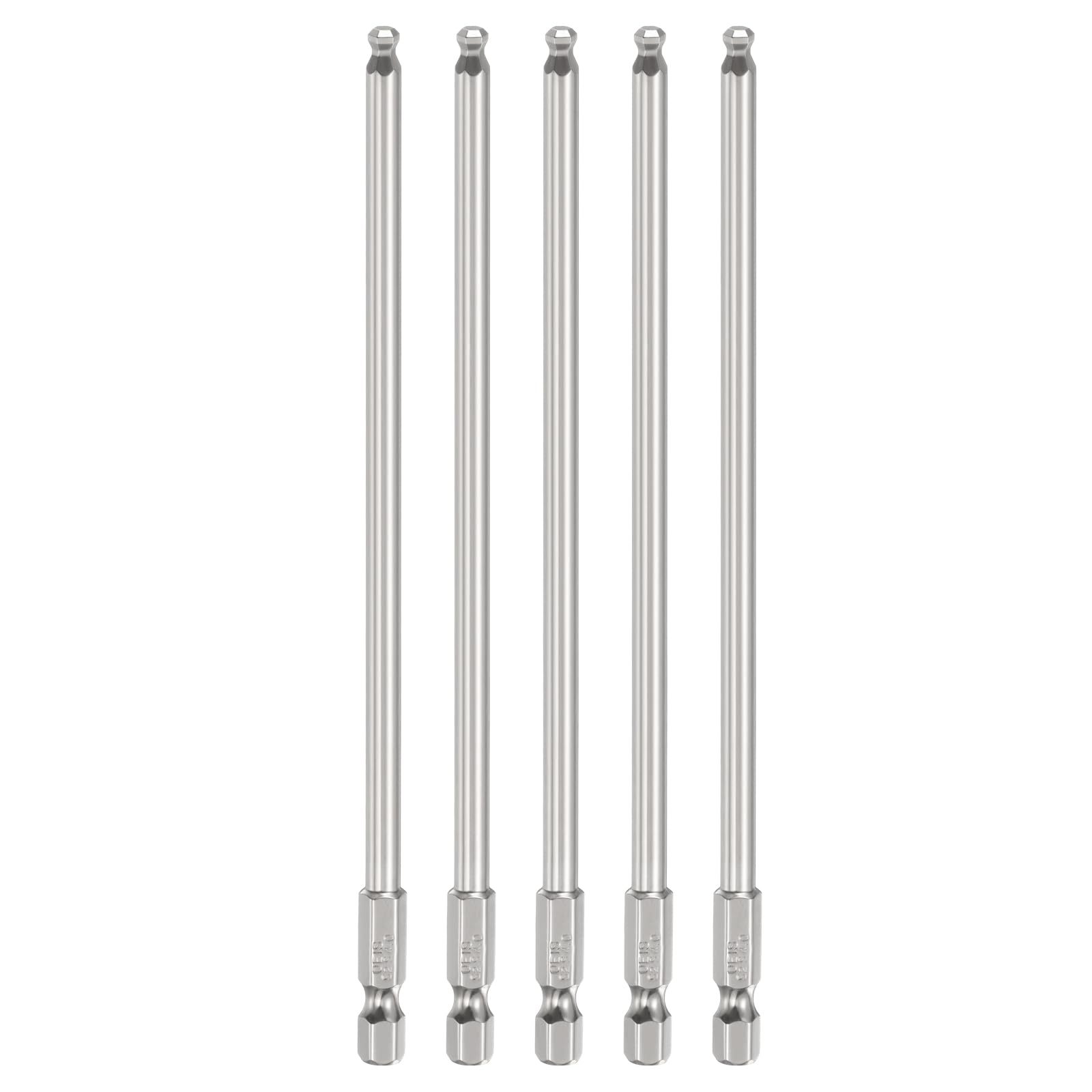 sourcing map 5pcs Ball End Hex Screwdriver Bit H4 (4mm) Head 1/4" Hex Shank 150mm (6") Long Magnetic S2 Steel Metric Screw Driver Drill Bit Wrench Socket Power Tool