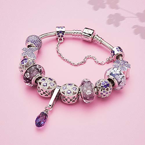 Athenaie Murano Glass 925 Silver Core Purple Flower Garden Bead Charms For Bracelet Mother's Day Gift #TOP2