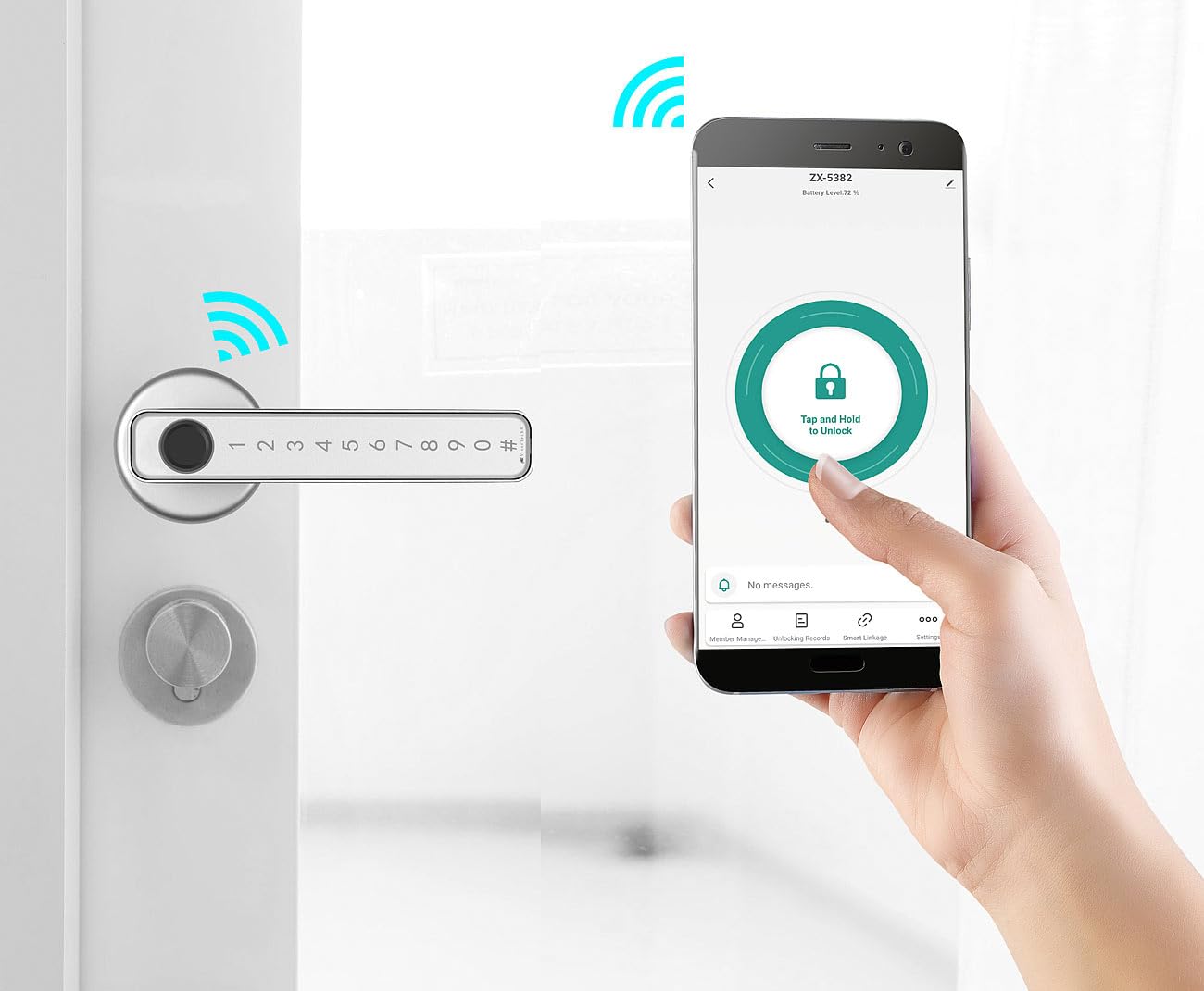 VisorTech Smarte Türklinke: Smarter Sicherheits-Türbeschlag mit Finger-Scanner, PIN & App, silber (Fingerprint Türöffner, Türklinke mit Fingerabdruck, WC)