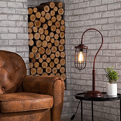Vonluce Industrial Table Lamp Metal, Rustic Farmhouse Desk Lamp With Cage Style Shade, Vintage Edison Table Lamp For Living Room, Bedroom, Office #TOP2