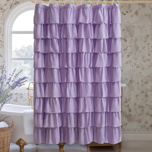 WestWeir Purple Shower Curtain Featuring Ruffle Design, Lavender Bath Curtains