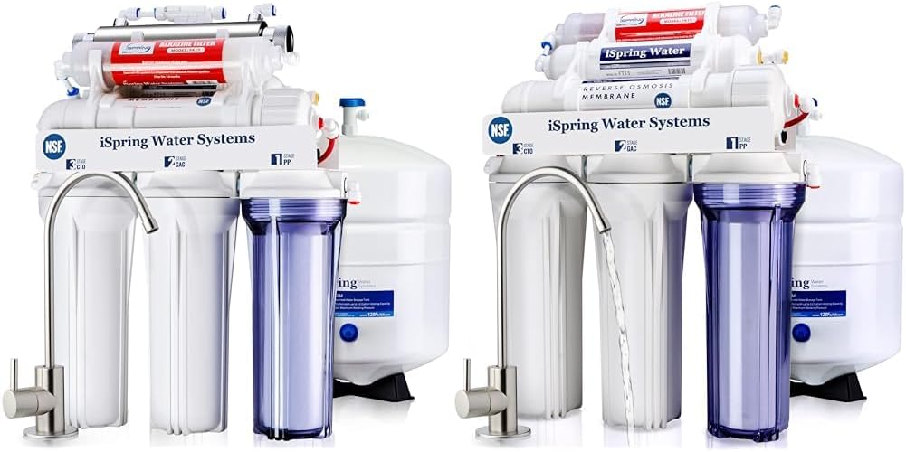 iSpring 7-Stage 75 GPD Under Sink Reverse Osmosis Alkaline Water Filtration System Bundle with UV & Remineralization Filters