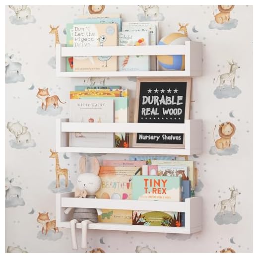 NATURE SUPPLIES Set 3 Mensole da Parete in Legno Massello Bianco - Camera Bambini - Ideali per Libri e Giocattoli