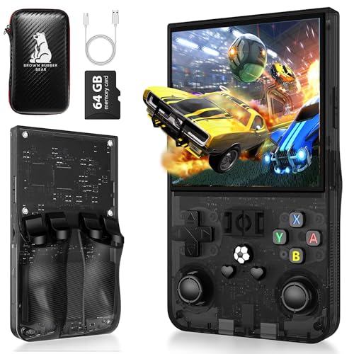 Brown Rubber Bear-R36MAX Consola Retro Portatil con +15000 Juegos Preinstalados-Videoconsola R36S Pro con Tarjeta SD 64GB-Mini Consola Retro con Funda Protectora y Cargador-Maquinita de Videojuegos