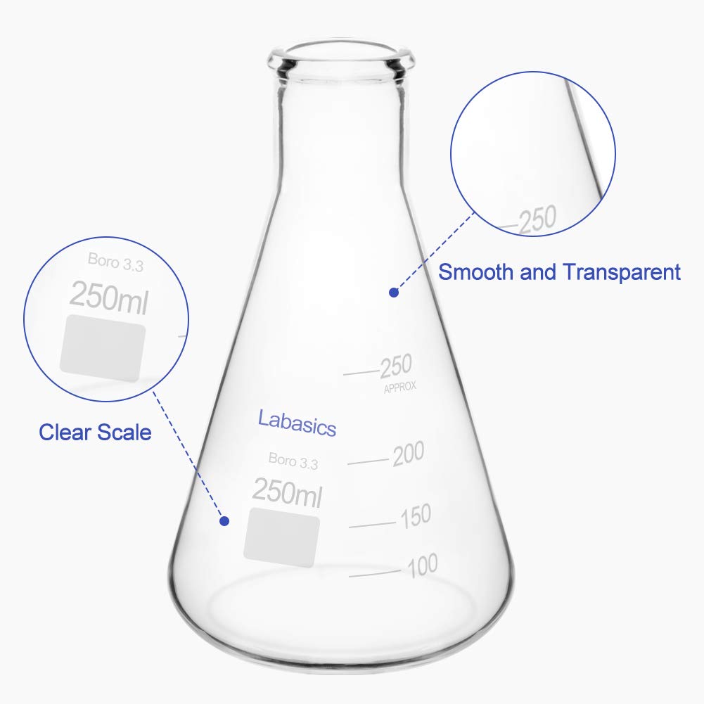 Matraz Erlenmeyer Boca Estrecha 250ml Cristal Borosilicato Labasics