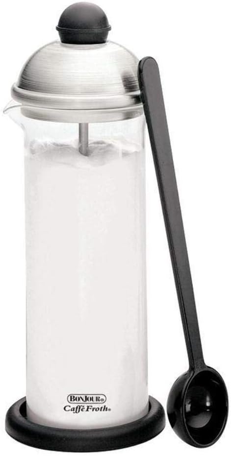 BonJour Coffee Glass and Stainless Steel Manual Milk Frother, 16-Ounce, Caffé Froth Monet