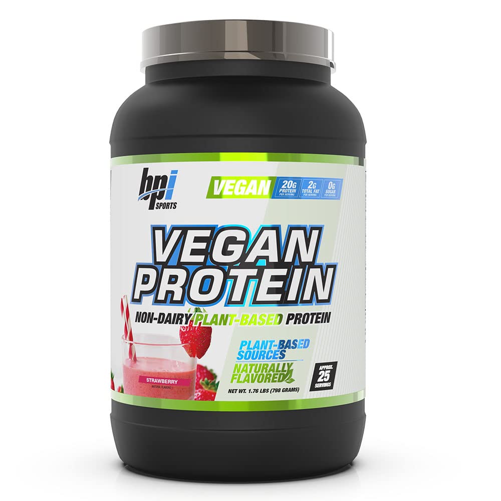 BPI SportsVeggie Protein - Non-Dairy Plant-Based Vegan Friendly Zero Sugar Strawberry 1.76 LBS (798 Grams)