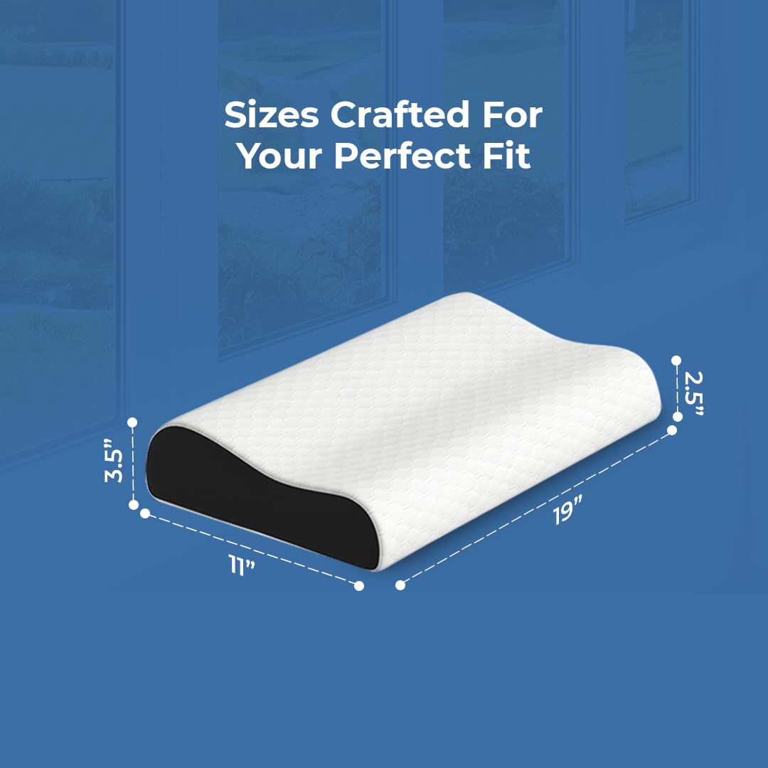 Memory Foam Cervical Neck Pillow | 2 Years Warranty | Pain Relief Sleep, Improves Posture Spinal Alignment, Neck Pain Relief | Queen 19 x 11 x 3.5 Inch | White Jacquard Cover | Pack of 1 image 5